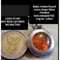 BALTIC AMBER Round Moon Shape Pendant Bale 925 Stamp on a  chain LOOK At My BUY NOW *NO WAITING