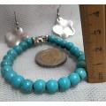 BANGLE Simulated Torquoise beads Stretch bangle+Earrings SilverToneLOOK At My BUY NOW*NO WAITING