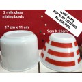 2 Milk Glass Mixing Bowls Red stripe+Plain*Great KITCHENALIA decor LOOK At My BUY NOW *NO WAITING