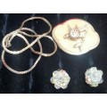1950/60s EARRINGS Clip on Rhinestone stone cut glass Crystals Shiny Sparkling+Brooch+Necklace chain