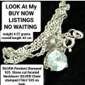 Stamped 925 SILVER Pendant Good size faceted Cut STONE Necklace SILVER Chain bale stamp ITALY 925