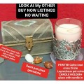 6*ITEMS*Celtic knot PEWTER Candle holder Candle in GLASS Small Treasure chest+3 Semi Precious stones