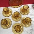 6 Amber glass Cups+saucers small* hook handle Turkish style LOOK At All My BUY NOW ltems NO WAITING