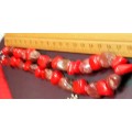 Necklace RedJasper Semi-Precious Gemstones*2Tone+Dangle crystal pendant+Mod. Earrings Crystal dangle