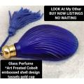 Vintage Perfume COBOLT blue Matt Satin Glass Bottle Blue Gold lid tassels Shell embossed Design*LOOK