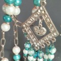 1NECKLACE*Pendant+heart*7Dangles*Glass Beads BlueTurquoise WhiteLOOK At My BUY NOW items NO WAITING