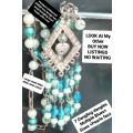 1NECKLACE*Pendant+heart*7Dangles*Glass Beads BlueTurquoise WhiteLOOK At My BUY NOW items NO WAITING
