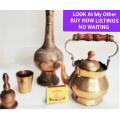 Brass -Tea kettle+Small cup + Tea Pot wood handle +Tall tea pot No lid + BELL or SNUFFER