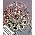 Big Pendant Cutout Rose both sides+Belcher chain both Silver toneLOOK At My BUY NOW items NO WAITING