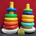 2 !!! 1 VTG FISHER PRICE ROCK-A-STACK motor skills toy 5 colourful rings+1 Big tooth Rocks musical b