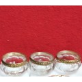 3 candle holders Glass Ribbed Gold trim Embossed bead design LOOK At My BUY NOW Items NO WAITING