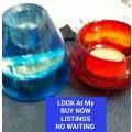 2 Glass 1 Red +1 Blue Tea Light Candle holders  LOOK At My BUY NOW ltems NO WAITING