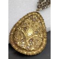 Necklace Pendant floral Gold tone metal Filigree Thick embossed chain vintage West GERMANY