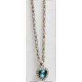 Necklace Heart faceted glass Safire+Clear crystals+Chain Silver tone LOOK At My BUY NOW* NO WAITING