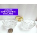 2 candle holders Glass frosted Scalloped top edges+ clear design LOOK At My BUY NOW Items NO WAITING
