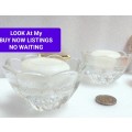 2 candle holders Glass frosted Scalloped top edges+ clear design LOOK At My BUY NOW Items NO WAITING