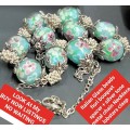 1 NECKLACE - Vintage Italian Glass Fioriblue Beads+Spacers metal ChainLOOK At My BUY NOW *NO WAITING
