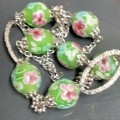 1 NECKLACE -Vintage Italian Glass Green Beads+Spacers metal ChainLOOK At My BUY NOW items NO WAITING