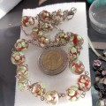 NECKLACE -MURANO hand made Glass lamp work Spot Green Red white+chain LOOK At My BUY NOW*NO WAITING