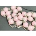 1 NECKLACE - Rose quartz Glass Beads+Spacers metal ChainLOOK At My BUY NOW items NO WAITING