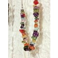 Necklace Tutti Fruity  Glass beads handmade silver tone metal chain+lobster clasp