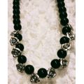 Necklace Black  Glass beads +metal Roses silver tone metal +lobster clasp