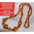 Necklace  AMBER Graduating faux round beads+ small beads Gold tone Metal spacers + barrel clasp