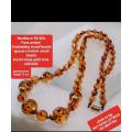 Necklace  AMBER Graduating faux round beads+ small beads Gold tone Metal spacers + barrel clasp