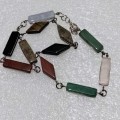 Necklace SEMI Precious GEM stone mix cut Polished Lozenge rectangular + brooch tiger eye