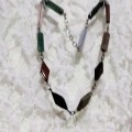 Necklace SEMI Precious GEM stone mix cut Polished Lozenge rectangular + brooch tiger eye