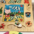 toys Wooden Peg Puzzles X2 bright pretty 1 piece missing showing ware+ extra peg shapes+2sqblocks+ 2