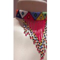 Beautiful Colourful Ethnic Zulu Beadwork Necklace : Red