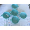 FIVE LINNWARE  BOWLS IN SEA BLUE  SOUTH AFRICAN POTTERY