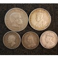 Silver coins - a grouping of 5 coins - read description