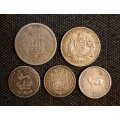 Silver coins - a grouping of 5 coins - read description