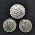 USA  2 Silver Kennedy half dollars and one Eizenhower dollar(not silver)