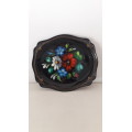 Russian hand painted card tray enamel on metal 20th Century
