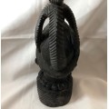 HIGHLY DETAILED HAND CARVED WOOD STATUE OF A WOMAN`S HEAD 22cm