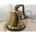 VINTAGE BRASS SHIPS BELL WITH BRASS CLAPPER - LOADS OF CHARACTER - 18CM AT BASE