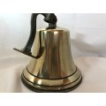 VINTAGE BRASS SHIPS BELL WITH BRASS CLAPPER - LOADS OF CHARACTER - 18CM AT BASE