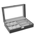 PU Leather 6 Watch Organizer Box and 3 Piece Eyeglasses Storage and Sunglass Glasses Display Case