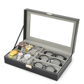PU Leather 6 Watch Organizer Box and 3 Piece Eyeglasses Storage and Sunglass Glasses Display Case