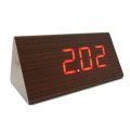 Modern Triangle Wood LED Wooden Alarm Digital Desk Clock Thermometer Unboxed