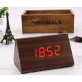 Modern Triangle Wood LED Wooden Alarm Digital Desk Clock Thermometer Unboxed