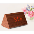 Modern Triangle Wood LED Wooden Alarm Digital Desk Clock Thermometer Unboxed