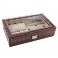 PU Leather 6 Watch Organizer Box and 3 Piece Eyeglasses Storage and Display Case Organizer
