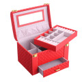 Three-Layer PU Jewelry Box with Lock & Mirror - Red Unboxed