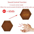 Hexagon Wood Digital Desk Alarm Clock - Brown Unboxed