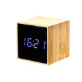 Mini Square Digital LED Wooden Alarm Clock - Blue Unboxed