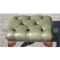 Collection Only - Antique Green Leather High Back Chesterfield Sofas and Ottoman